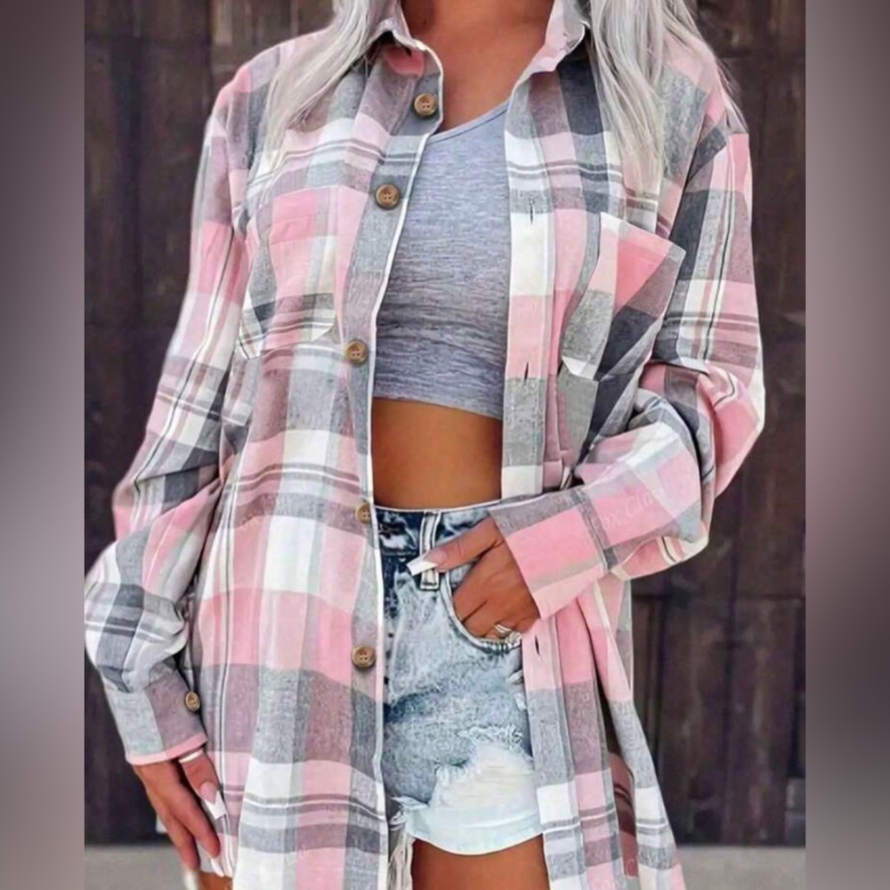 Plaid Pink and Gray Women's flannel